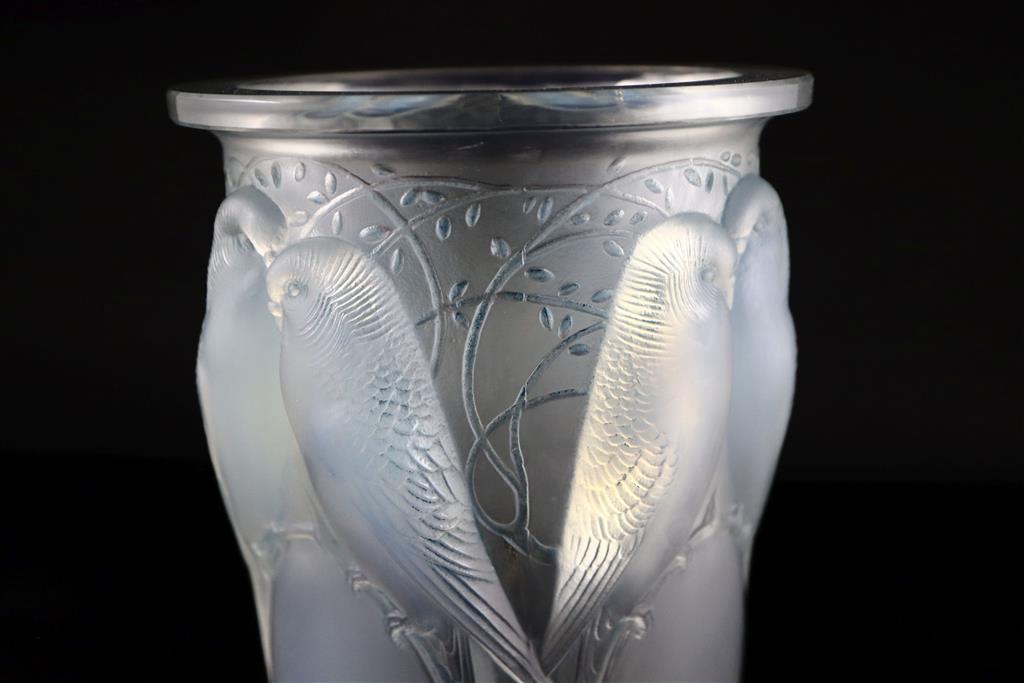 René Lalique. a pre-war opalescent glass Ceylan pattern vase, no.905, designed in 1924 24.3cm high